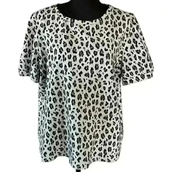 LOFT Plus Animal Print Puff Sleeve Top, size 14 - Picture 2 of 6